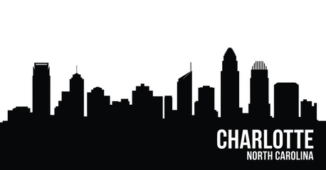 Fototapeta premium Charlotte north carolina skyline silhouette black and white