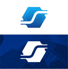 Blue Hexagon Tech Logo with S-Line Shape