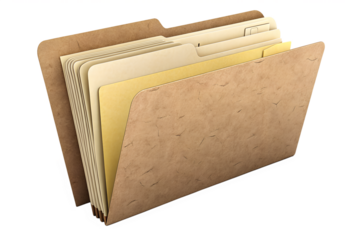 A beige cardboard folder filled with several blank documents, ready for organization and storage of important paperwork and files in an office or home setting