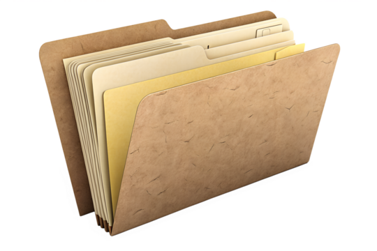 A beige cardboard folder filled with several blank documents, ready for organization and storage of important paperwork and files in an office or home setting