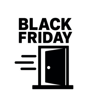 Black friday doorbuster icon black silhouette with door and speed lines early access offer metaphor