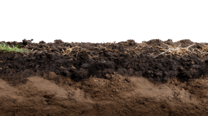 humus ground soil top view in border corner isolated on white or transparent png brown, black, humus, ground, earth, dirtied, pile