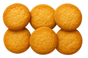 Fresh and delicious round golden cookies isolated on white background