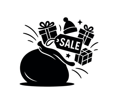 black santa bag with gifts and sale tag clip art preview