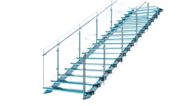 Illustration of a long stair with railings isolated PNG with Transparent Background