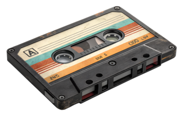 Retro Audio Cassette Tape with Colorful Striped Label for Music and Nostalgia