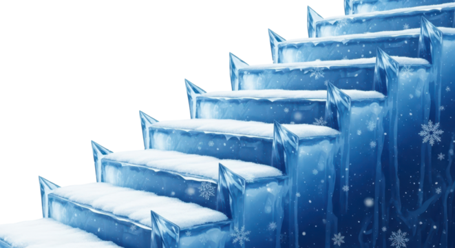 Ice stairs with snow and snowflakes isolated PNG with Transparent Background - Powered by Adobe