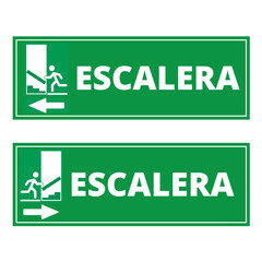 A green escaleras signs on a white background (trad. stairway)