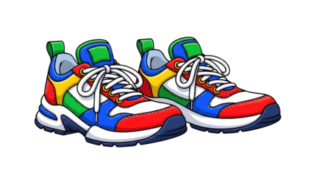 Pair of colorful sneakers with shoelaces isolated PNG with Transparent Background