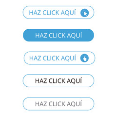 Simple and thin white and blue haz click aqui bar button isolated on a white background (trad. click here)