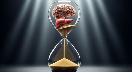 Time is ticking on brain and liver health, use this image to remind people to protect their bodies before time runs out with this surreal hourglass