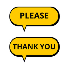 Yellow speech bubbles with please and thank you words on a white background
