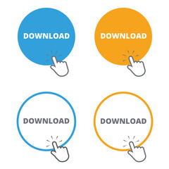 Blue and orange download round shape buttons isolated on a white background