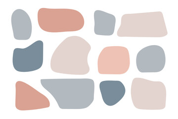 Abstract boho shapes, trendy modern organic stains silhouettes, nature simple aesthetic elements. Modern contemporary collage, various cute blobs. Isolated. Vector illustration.