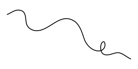 Obraz premium Wavy curly stroke one line art, hand drawn scribbly dividing element drawing continuous contour. Twiddle swirl separator curve strip with volutes and tendril design. Isolated. Editable stroke. Vector