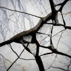 Marble surface texture, featuring white stone with a network of cracks, a close-up background. Abstract, interior design with a studio backdrop.