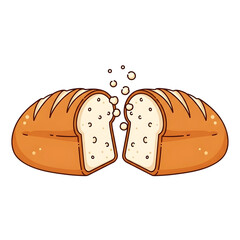 Freshly baked loaf of bread artfully sliced in half with bubbles rising