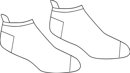 Low-cut ankle socks vector illustration, minimal line drawing, apparel design template, footwear outline sketch, fashion accessory mockup for product presentation