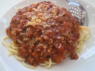 Spaghetti with Meat Sauce and Grated Cheese