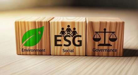 Wooden blocks showcasing ESG environmental social governance, sustainable investment