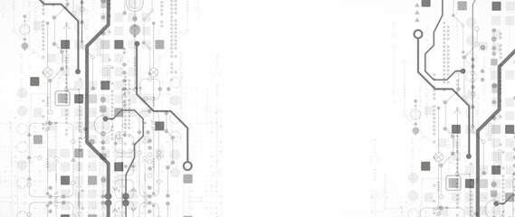 Technological background in gray colors. Used technical lines and a pattern of squares with different shades of gray.