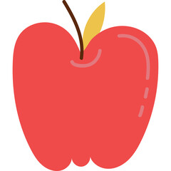A Simple Red Apple With A Brown Stem and Yellow Leaf Against A Transparent Background