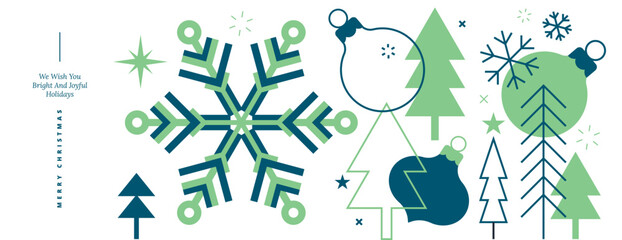 Merry Christmas and Happy New Year. Vector illustration for website banner, social media banner, greeting card, posters, covers, business and marketing material.