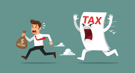 Man Fleeing From Aggressive Tax Document Character.