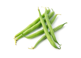 Green beans pile isolated on white background
