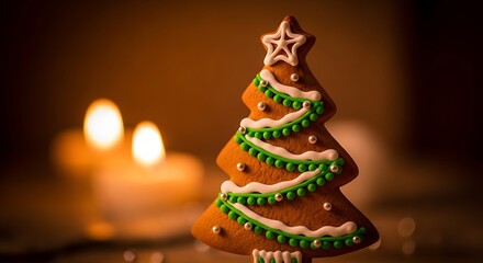 Holiday Gingerbread Cookie Decorated as a Christmas Tree with Green and White Icing and Beaded Garnish for Festive Celebrations