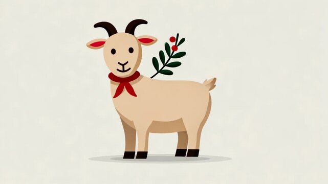 Cheerful goat wearing bow with floral background animation progression