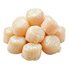 Fresh raw sea scallops without shell, transparent background, PNG