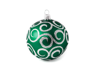 Green Christmas toy ball, isolated on white background