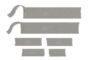 Transparent adhesive tape strips with ripped edges and curled ends, providing a textured element on a clean background