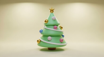 Whimsical Christmas Tree Decorated with Pastel Ornaments and a Golden Star Topping for Festive Holiday Atmosphere