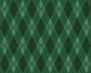 Argyle pattern in Green. Seamless geometric vector illustration for Christmas background, gift card, wrapping paper, wallpaper, jumper, socks, scarf, modern fashion textile