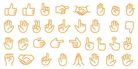 Hand thin line icons set. Hands, gesture icon. Editable stroke. Vector