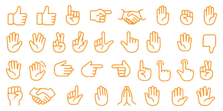 Hand thin line icons set. Hands, gesture icon. Editable stroke. Vector