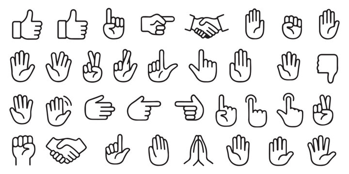 Hand thin line icons set. Hands, gesture icon. Editable stroke. Vector