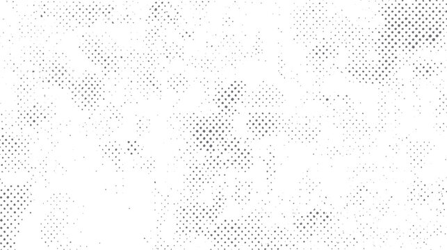 Abstract grayscale halftone dot pattern with scattered irregular shapes and varying density background