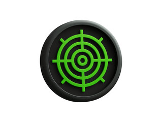 Green target 3d icon button isolated on transparent or white background, png