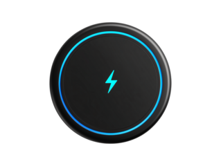 Blue lightning 3d icon button isolated on transparent or white background, png