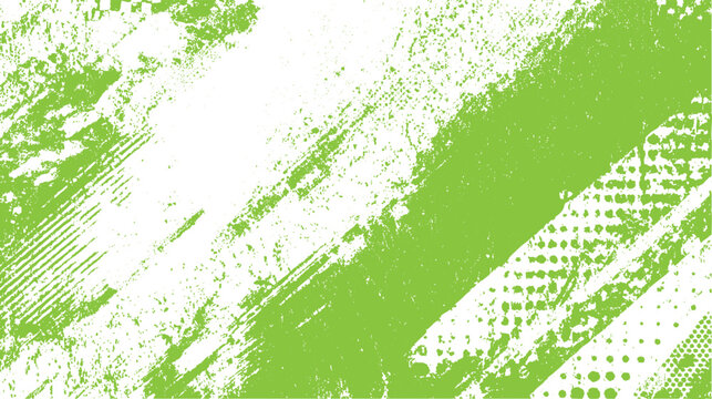 Abstract green and white textured background with distressed paint brush strokes and halftone dots vector