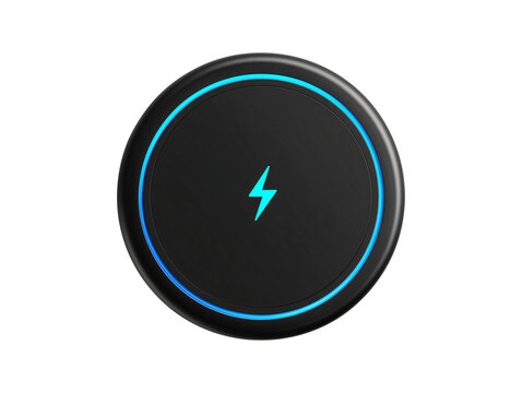 Blue lightning 3d icon button isolated on transparent or white background, png