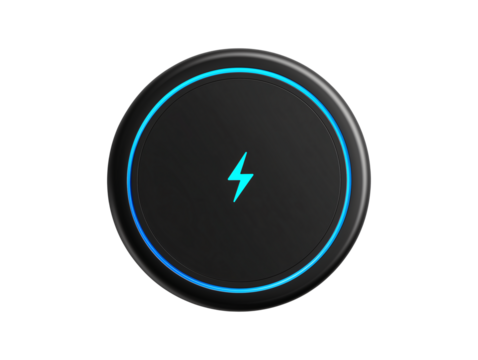 Blue lightning 3d icon button isolated on transparent or white background, png