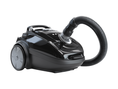 Black vacuum cleaner isolated on transparent or white background, png