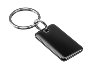 Blank black keychain tag isolated on transparent or white background, png