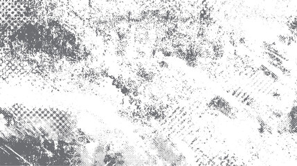 Abstract grey and white speckled texture with distressed grunge overlay and halftone dots pattern background