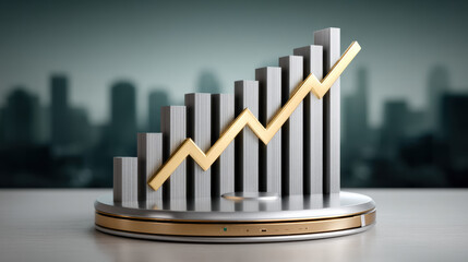 Stable financial growth chart with gold upward arrow and bar graph pedestal inspiring confidence
