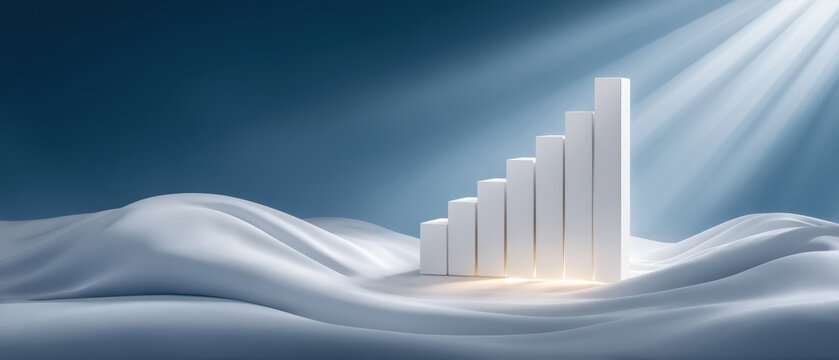 Stable financial growth chart rising columns in soft light landscape expressing optimism